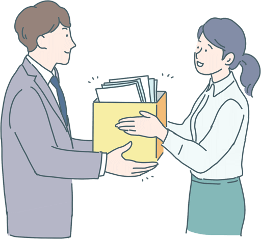 女性が男性に書類を渡しているイラスト