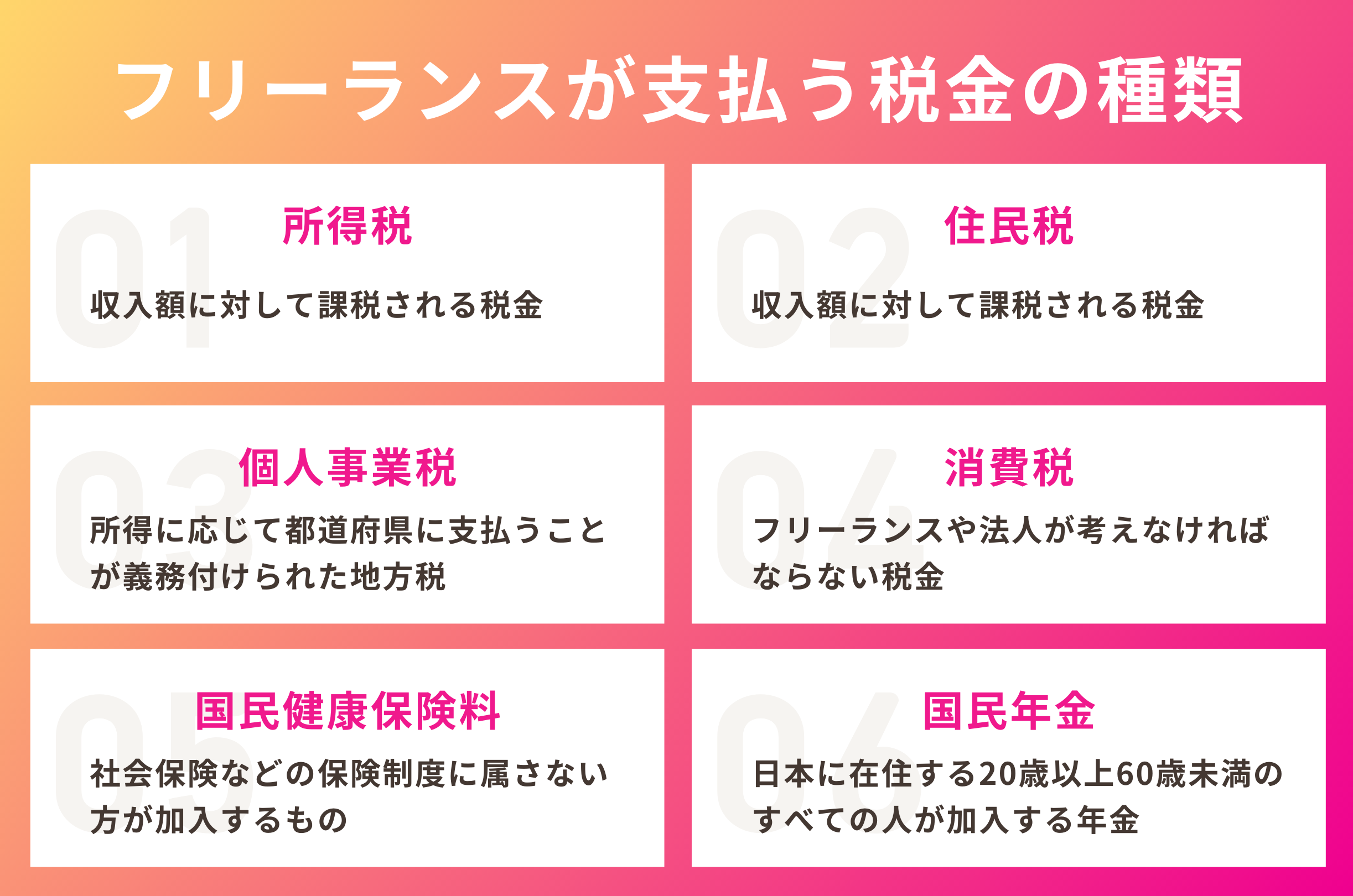 フリーランス・個人事業主が支払う税金の種類と節税方法を解説